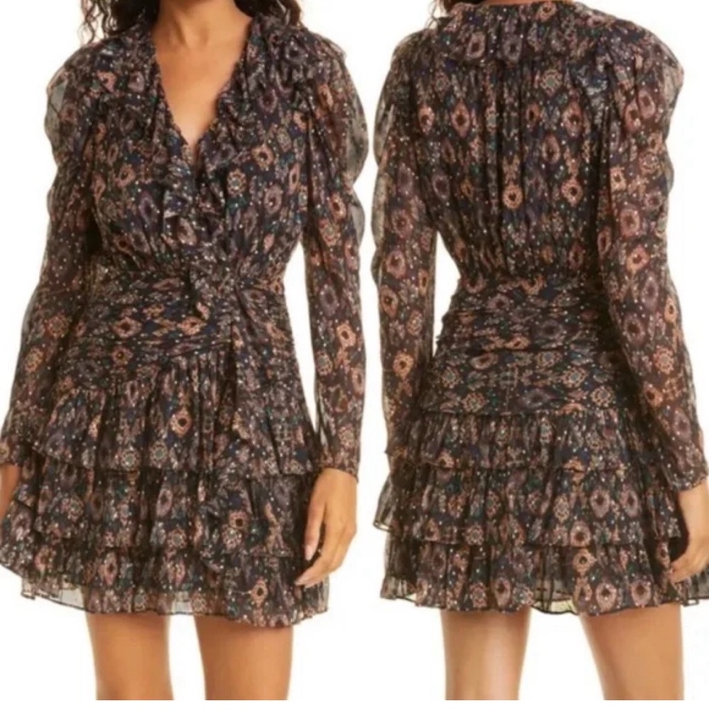 Ulla Johnson $850 Esila Silk Ruffled Puff Sleeve Mini Dress Size 4